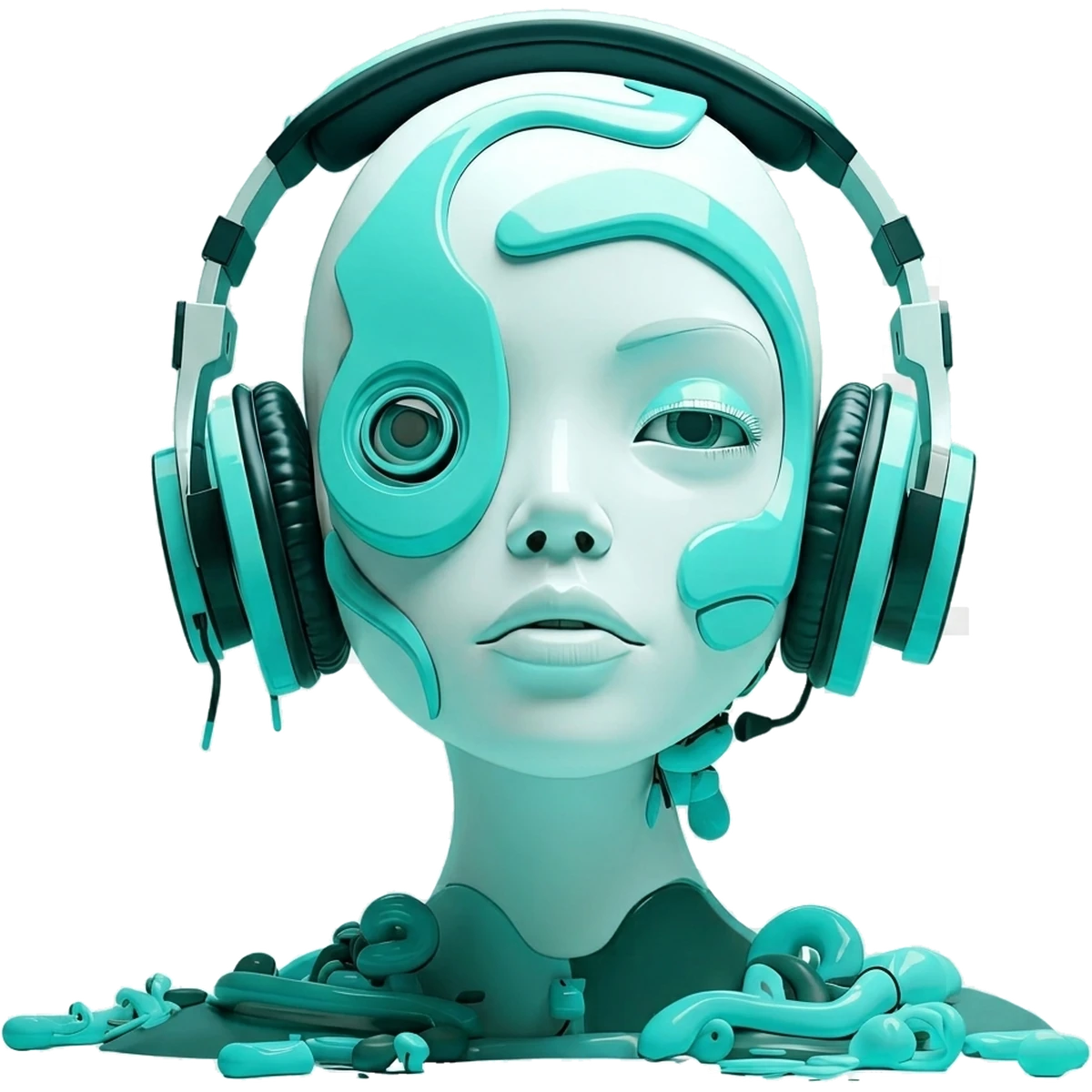 The voice agent, drawn as a mint-coloured robot wearing a call-centre headset.